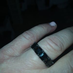 Black Faux Diamond Sterling Silver Womens Geometric Ring Size 7
